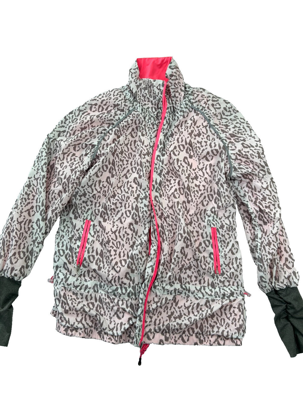 MPG Mondetta Performance Gear Womens Windbreaker Jacket Animal Print Pink Gray L